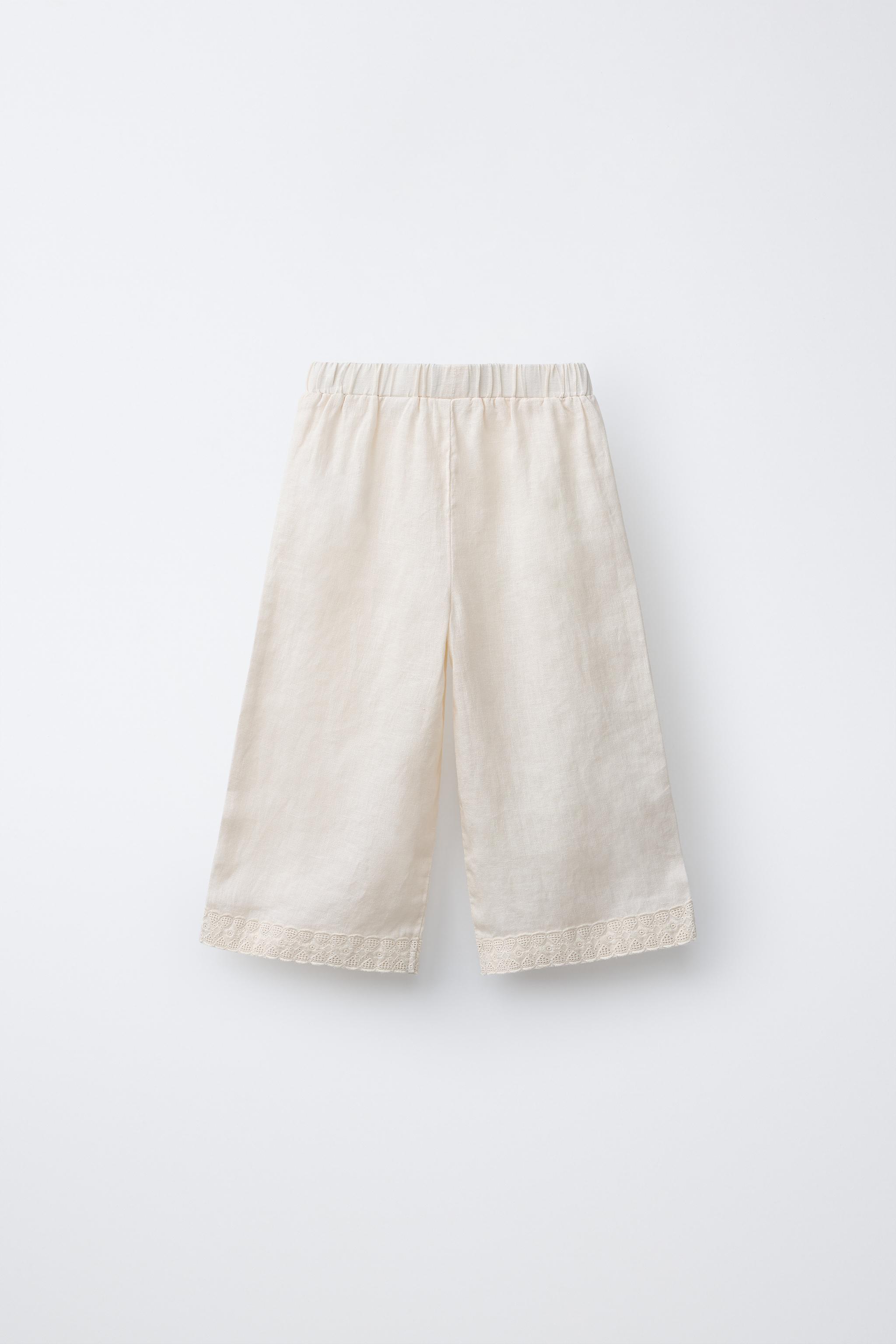 100% LINEN CULOTTE PANTS WITH LACE TRIM